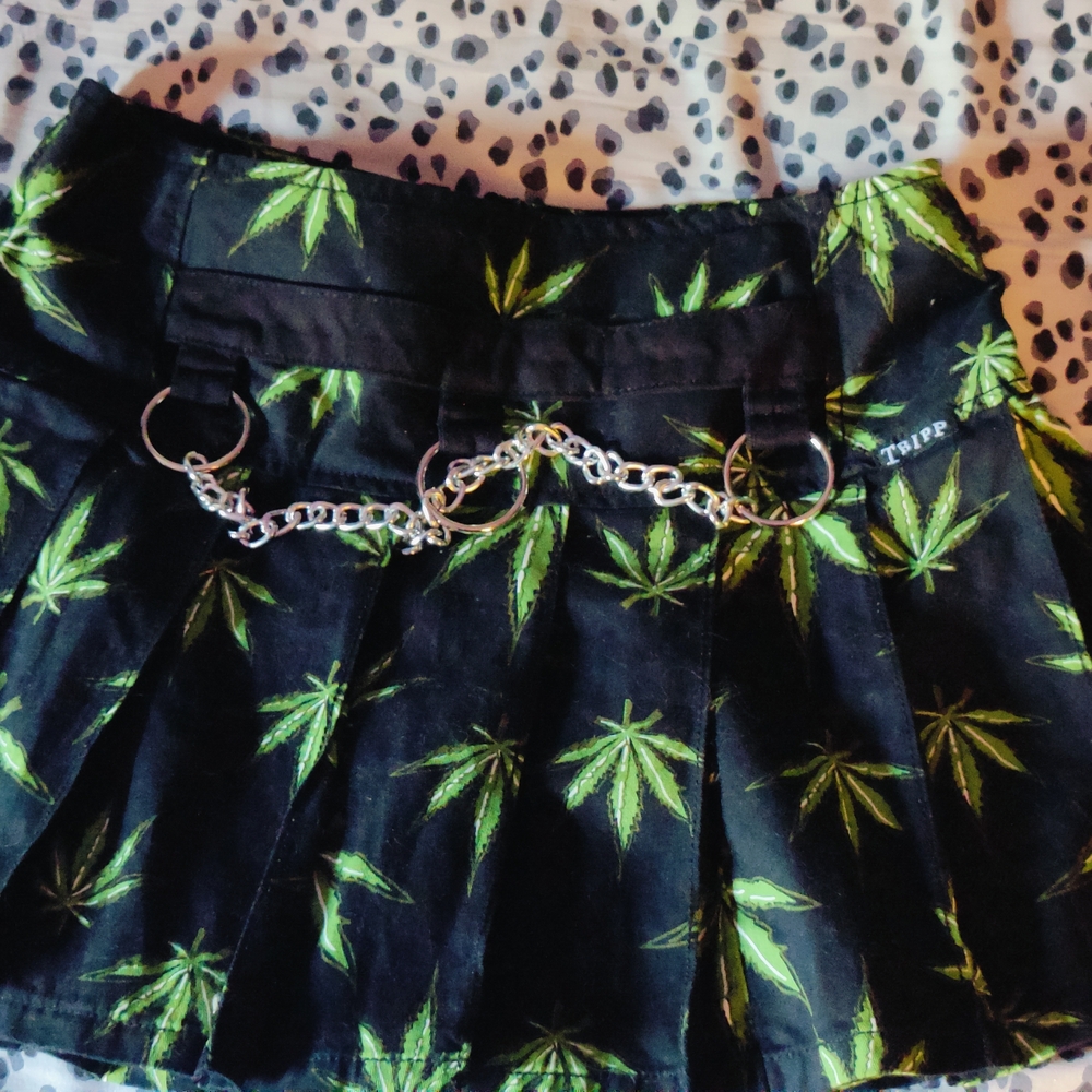 Tripp Black and Green Skirt with Chain Detail